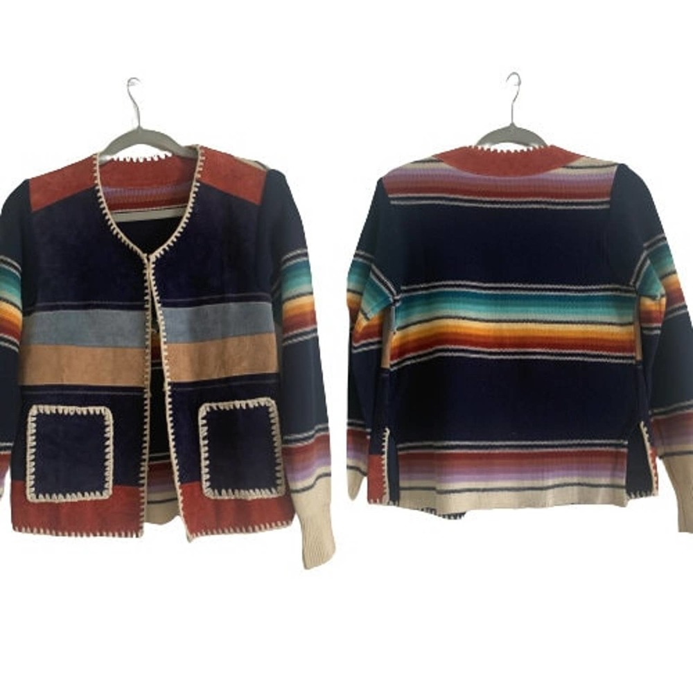 Pendleton Look Suede Knit Sweater Jacket // Vintage 1970s Fashion